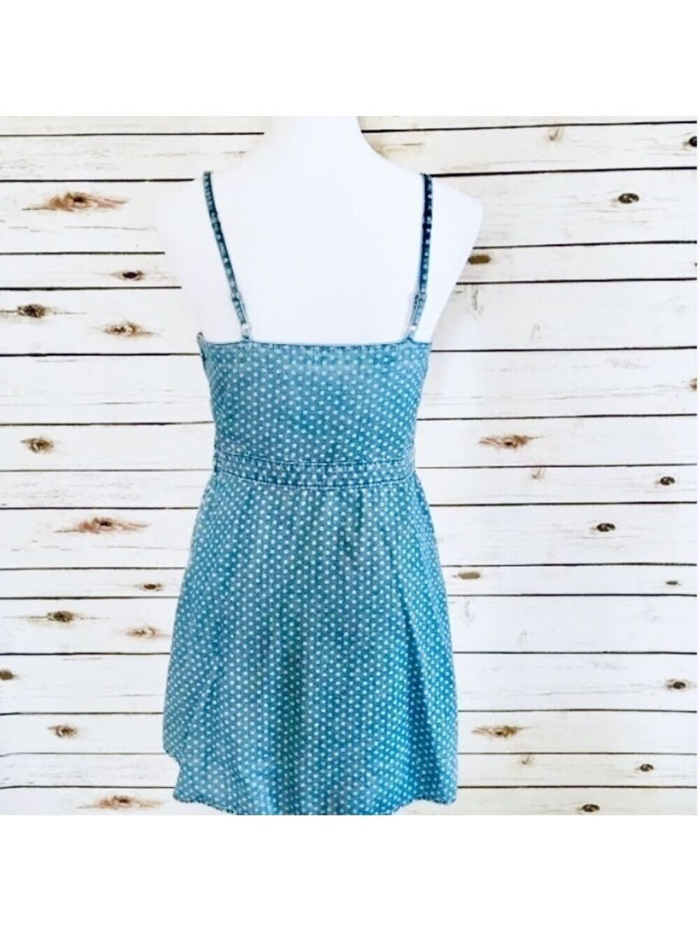 Mossimo Chambray Denim Polka Dot Mini Dress Sz Med - Picture 9 of 11